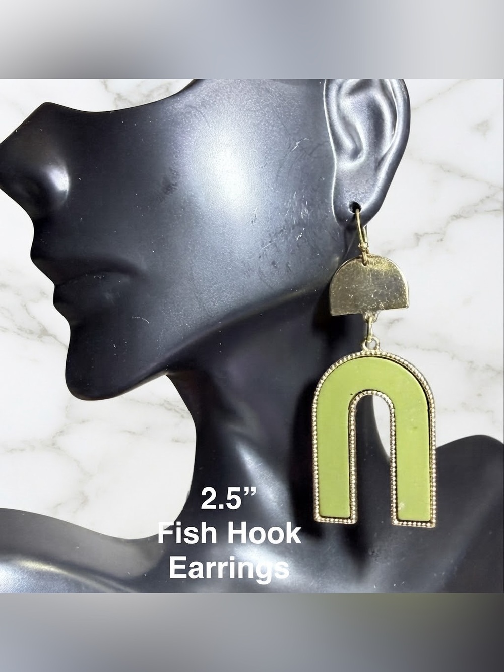 Green Arch Drop Fish Hook Earrings